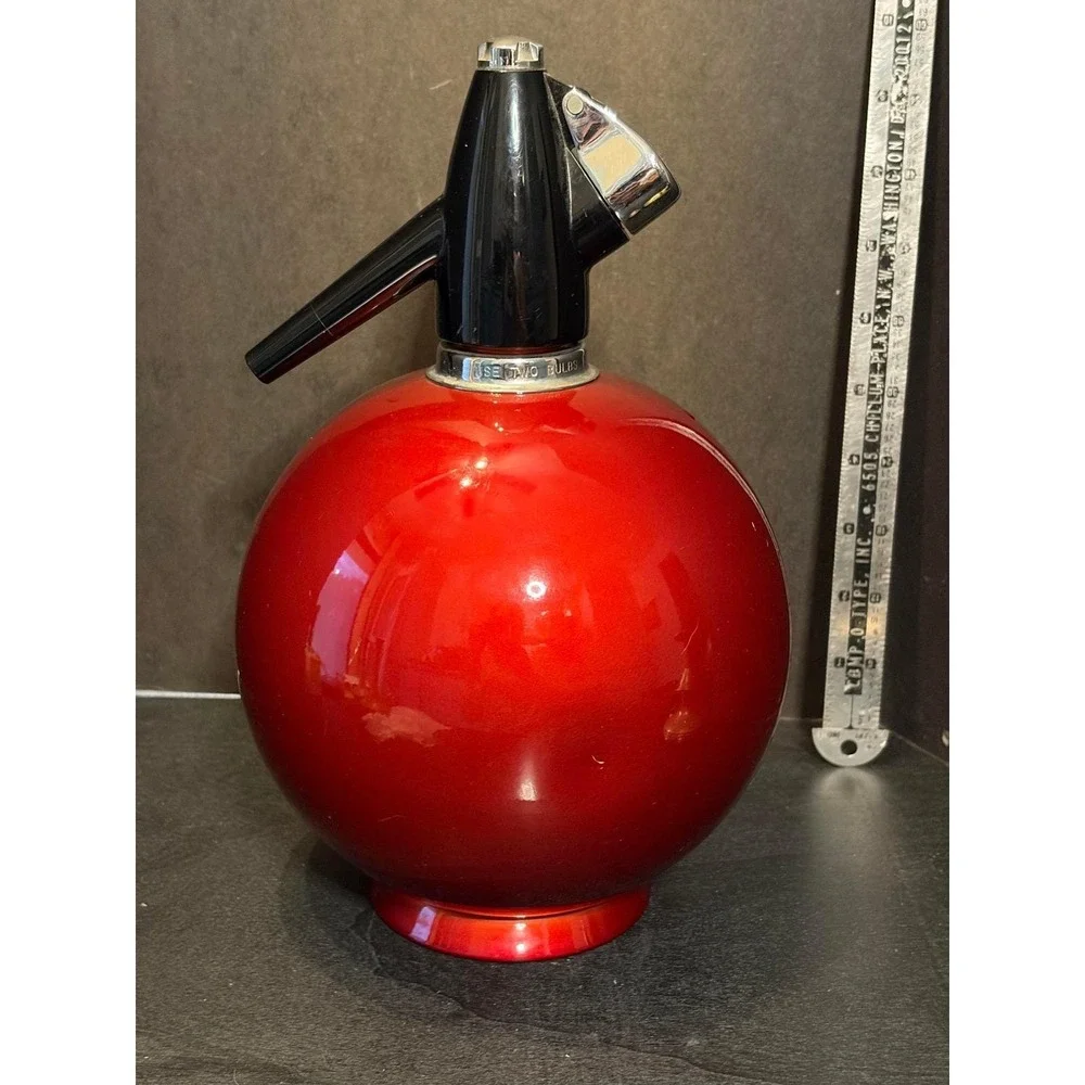 Vintage Sparklets Globemaster Soda Syphon Ruby Red Metallic MCM Seltzer Bottle